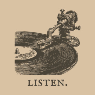 Listen Vintage Record Player Illustration T-Shirt