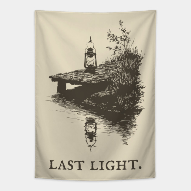 Last Light Lantern on a Dock Illustration Tapestry by TuncGK