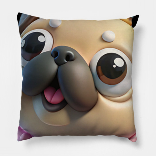 Adorable Fat Pug Queen - Kawaii Puppy & Crown Design Pillow by IamActiveDog
