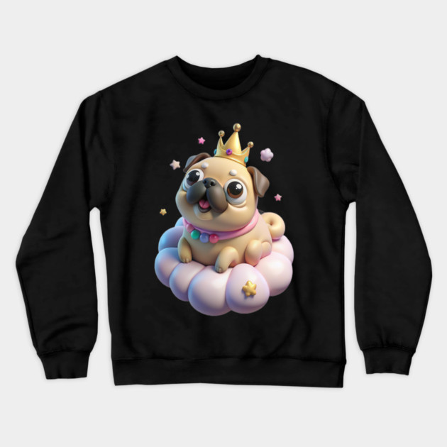 Adorable Fat Pug Queen - Kawaii Puppy & Crown Design Crewneck Sweatshirt by IamActiveDog