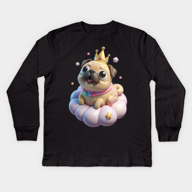 Adorable Fat Pug Queen - Kawaii Puppy & Crown Design Kids Long Sleeve T-Shirt by IamActiveDog