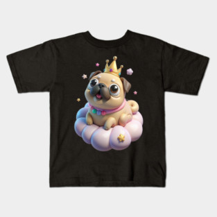 Adorable Fat Pug Queen - Kawaii Puppy & Crown Design Kids T-Shirt