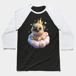 Adorable Fat Pug Queen - Kawaii Puppy & Crown Design Baseball T-Shirt