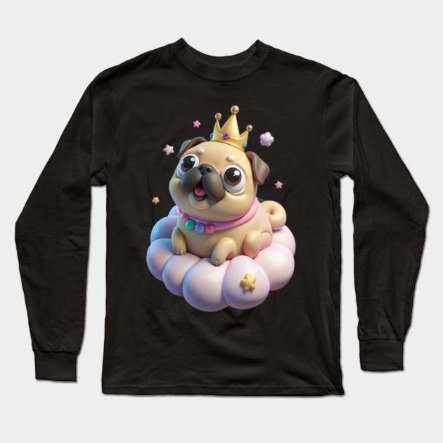 Adorable Fat Pug Queen - Kawaii Puppy & Crown Design Long Sleeve T-Shirt by IamActiveDog