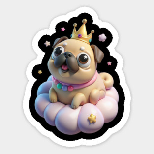 Adorable Fat Pug Queen - Kawaii Puppy & Crown Design Sticker
