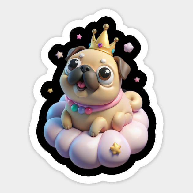 Adorable Fat Pug Queen - Kawaii Puppy & Crown Design Magnet by IamActiveDog