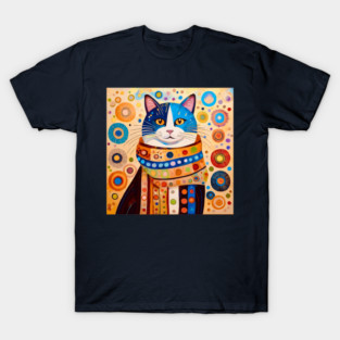 Colorful Gustav Klimt Cat with a Fancy Scarf T-Shirt
