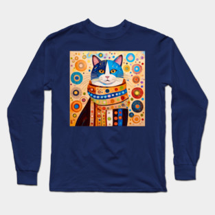 Colorful Gustav Klimt Cat with a Fancy Scarf Long Sleeve T-Shirt