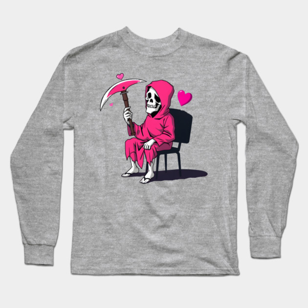 Pink Grim Reaper Sitting in a Chair Long Sleeve T-Shirt by MCALTees