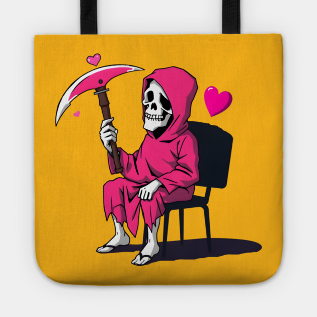 Pink Grim Reaper Sitting in a Chair Tote by MCALTees