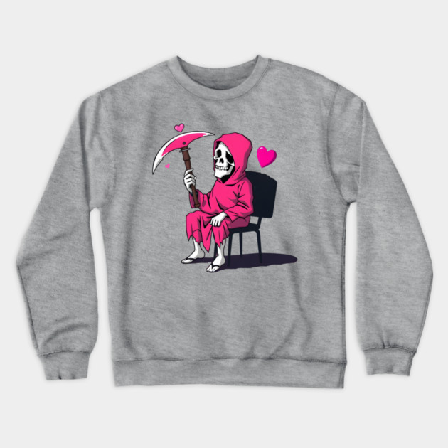 Pink Grim Reaper Sitting in a Chair Crewneck Sweatshirt by MCALTees