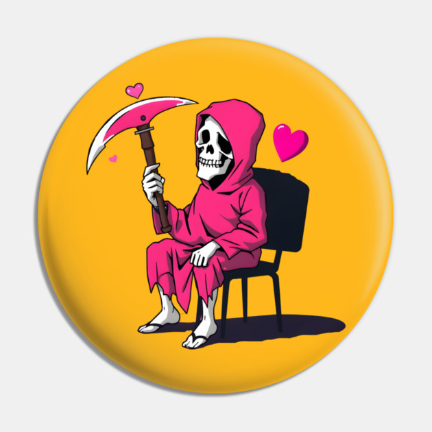 Pink Grim Reaper Sitting in a Chair Pin by MCALTees