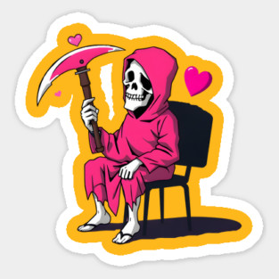 Pink Grim Reaper Sitting in a Chair Magnet