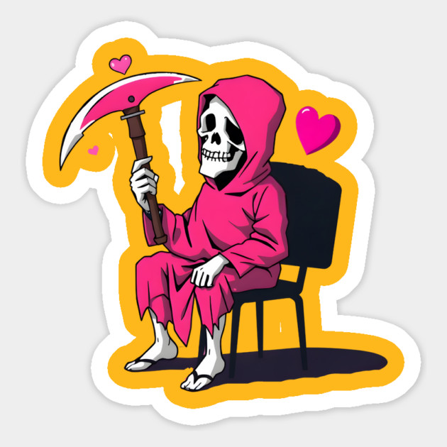 Pink Grim Reaper Sitting in a Chair Magnet by MCALTees