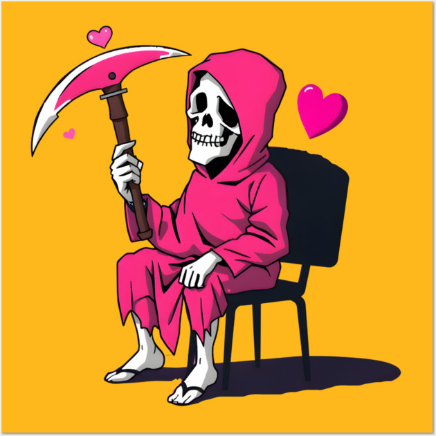 Pink Grim Reaper Sitting in a Chair Wall Art by MCALTees