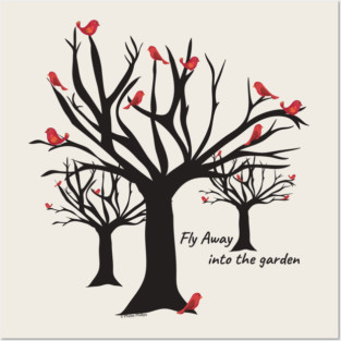 Fly Away—into the garden (Winter Cardinals) Posters and Art