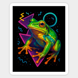 Retro Neon Golden Tree Frog Magnet