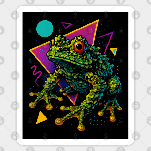 Retro Neon Mossy Tree Frog Sticker by Reptiq's Store