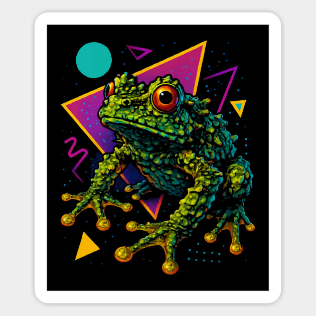 Retro Neon Mossy Tree Frog Magnet by Reptiq's Store