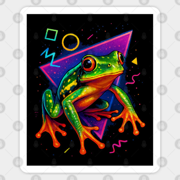Retro Neon African Reed Frog Sticker by Reptiq's Store