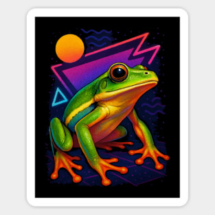 Retro Neon White Lipped Tree Frog Sticker