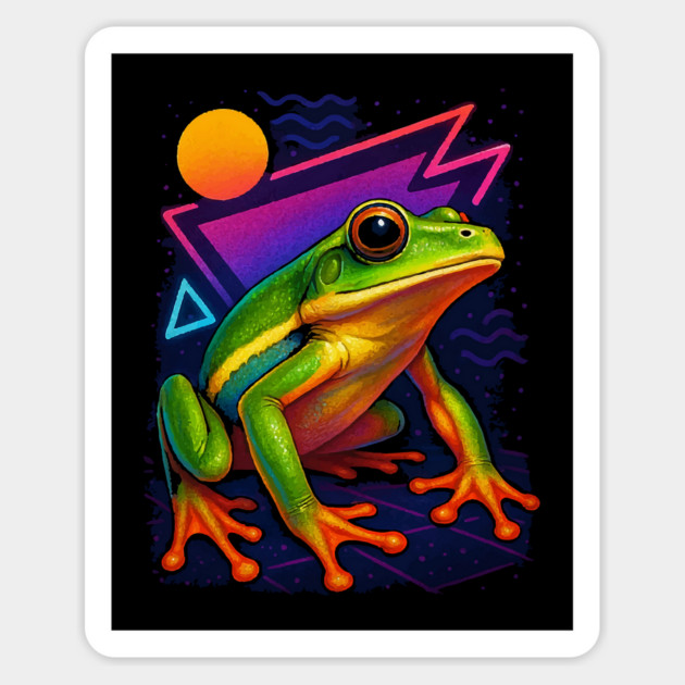 Retro Neon White Lipped Tree Frog Magnet by Reptiq's Store