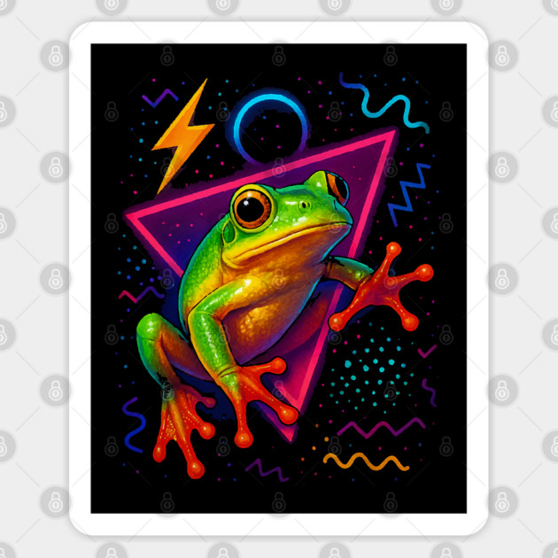 Retro Neon Squirrel Tree Frog Sticker by Reptiq's Store