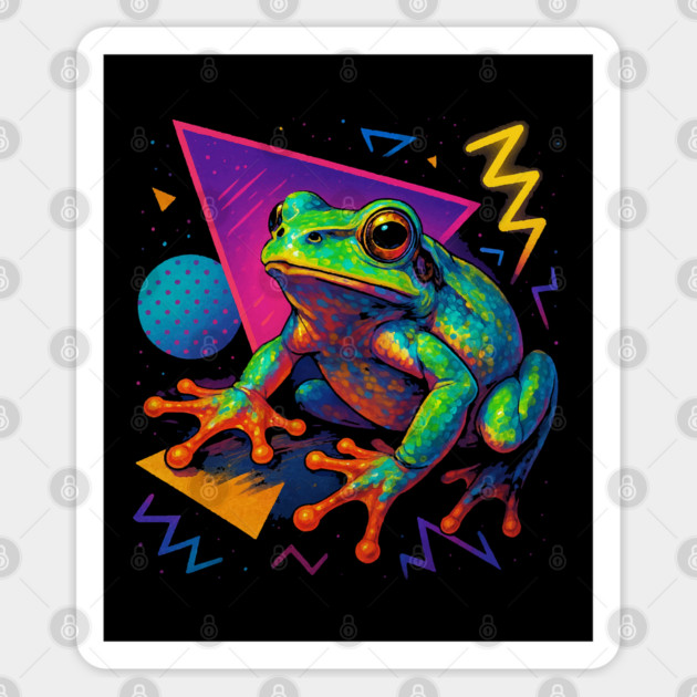 Retro Neon Gray Tree Frog Sticker by Reptiq's Store