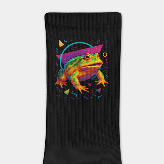 Retro Neon Budgett's Frog - Vibrant Terrestrial Amphibian Design by Reptiq's Store