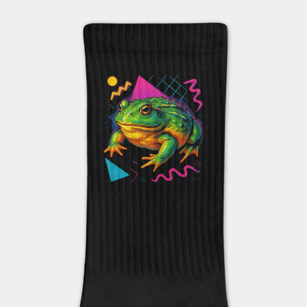 Retro Neon African Bullfrog - Vibrant Terrestrial Amphibian Design by Reptiq's Store