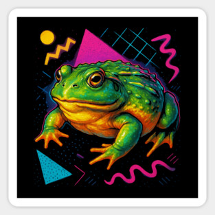 Retro Neon African Bullfrog - Vibrant Terrestrial Amphibian Design Magnet