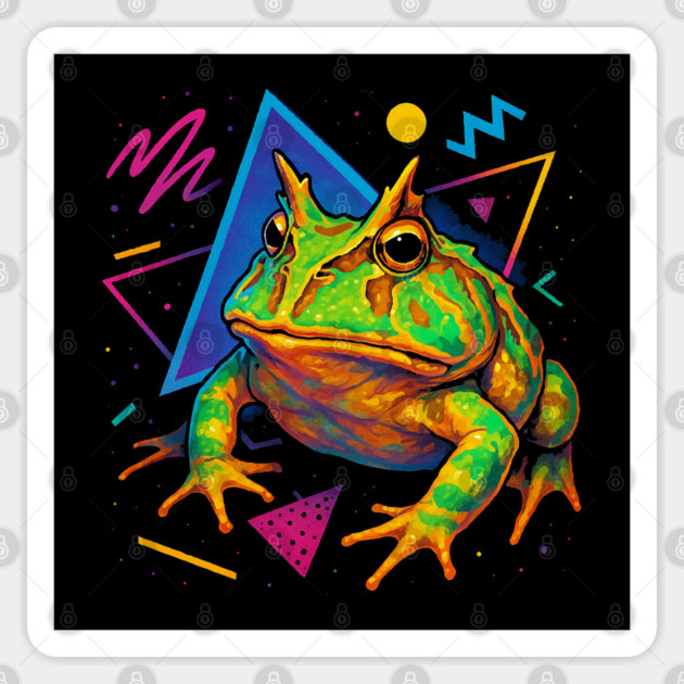 Retro Neon Surinam Horned Frog - Vibrant Terrestrial Amphibian Design Sticker by Reptiq's Store