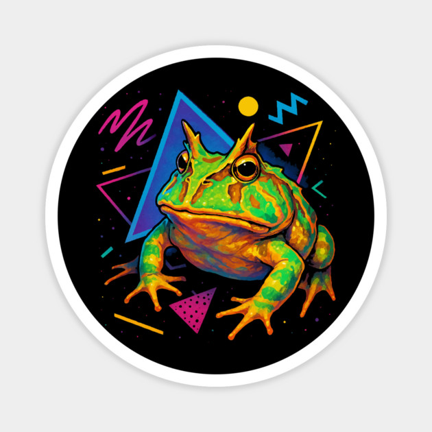 Retro Neon Surinam Horned Frog - Vibrant Terrestrial Amphibian Design Magnet by Reptiq's Store