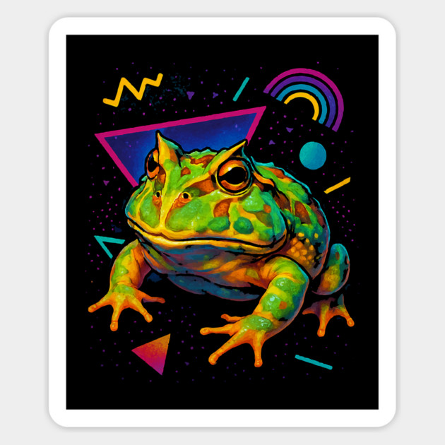 Retro Neon Cranwell's Horned Frog - Vibrant Terrestrial Amphibian Design Magnet by Reptiq's Store