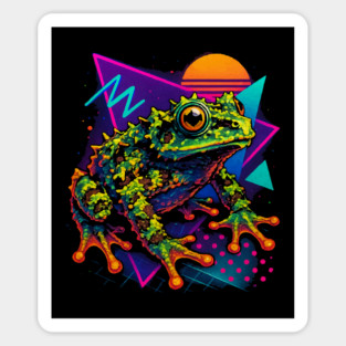 Retro Neon Vietnamese Mossy Frog - Vibrant Terrestrial Amphibian Design Magnet