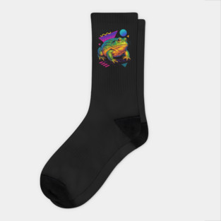 Retro Neon Pixie Frog - Vibrant Terrestrial Amphibian Design Socks