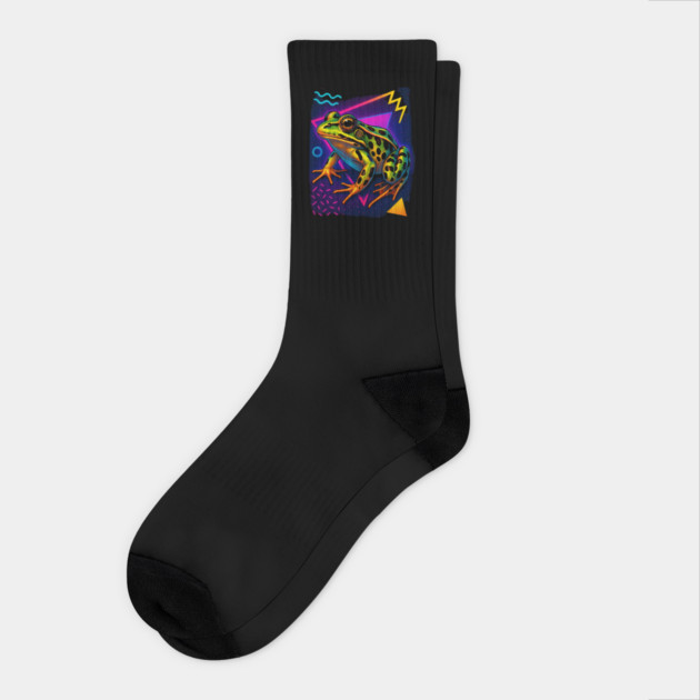 Retro Neon Leopard Frog - Vibrant Terrestrial Amphibian Design Socks by Reptiq's Store