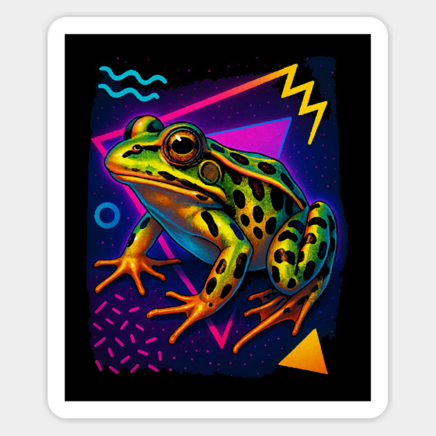 Retro Neon Leopard Frog - Vibrant Terrestrial Amphibian Design Magnet by Reptiq's Store
