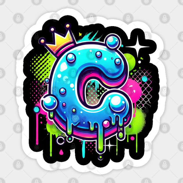 Graffiti Letter C with Crown and Neon Drips Sticker by Anne Lee