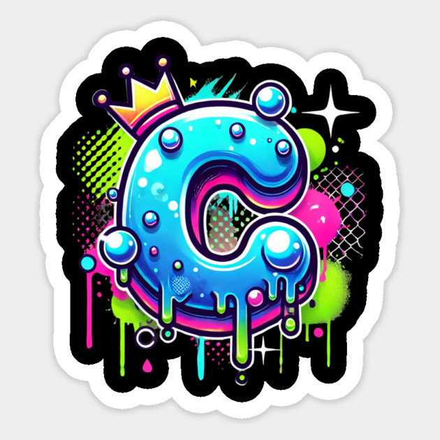 Graffiti Letter C with Crown and Neon Drips Magnet by Anne Lee