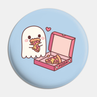 Cute Ghost Eating Pizza Funny Pin