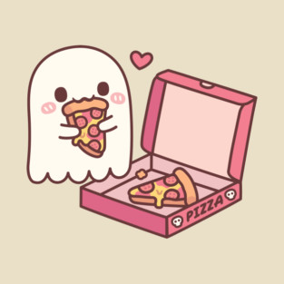 Cute Ghost Eating Pizza Funny