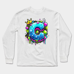Bubble Graffiti Letter C with Crown – Neon Street Art Long Sleeve T-Shirt