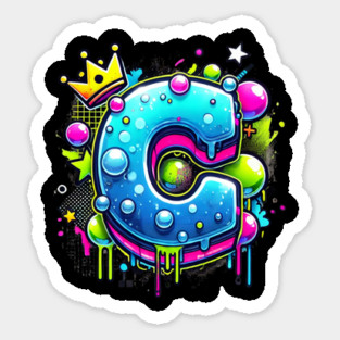 Bubble Graffiti Letter C with Crown – Neon Street Art Magnet