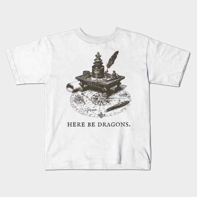 Here Be Dragons Vintage Cartographer's Desk Kids T-Shirt by TuncGK