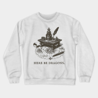 Here Be Dragons Vintage Cartographer's Desk Crewneck Sweatshirt