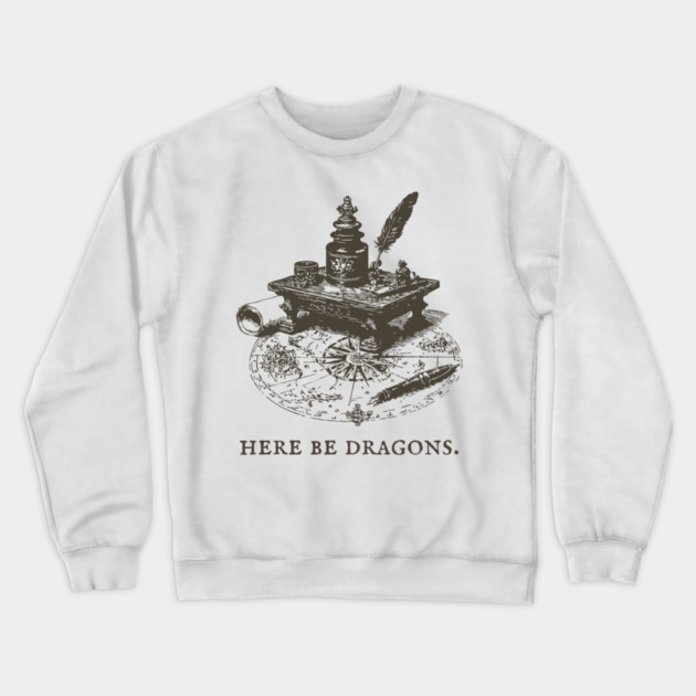 Here Be Dragons Vintage Cartographer's Desk Crewneck Sweatshirt by TuncGK
