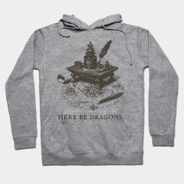 Here Be Dragons Vintage Cartographer's Desk Hoodie by TuncGK