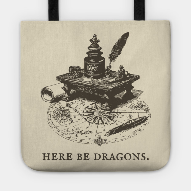 Here Be Dragons Vintage Cartographer's Desk Tote by TuncGK