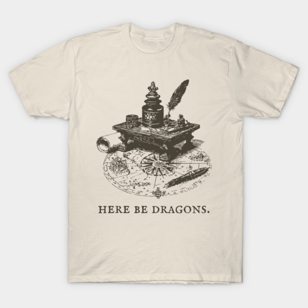 Here Be Dragons Vintage Cartographer's Desk T-Shirt by TuncGK